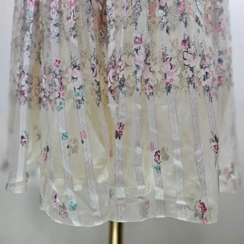 Vintage 50s Strapless Fit & Flare Chiffon Stripe Midi Dress S? 4? Ivory Pink - Picture 6 of 12